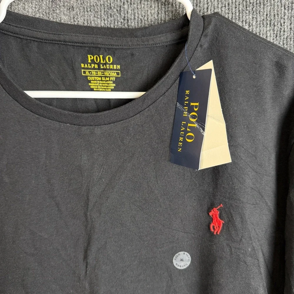 Polo Ralph Lauren T Shirt XL NWT Custom Slim Fit Solid Crew Neck Black Cotton
